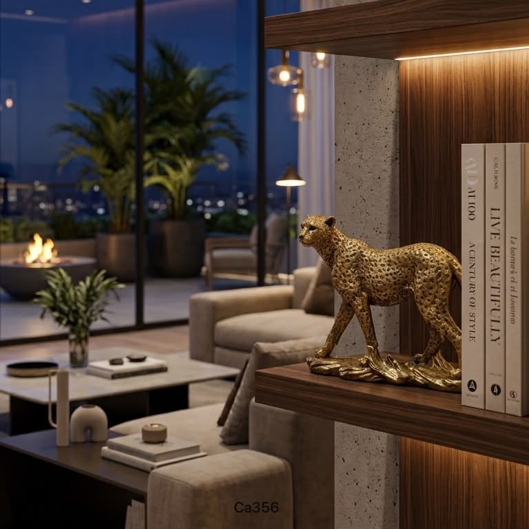 Articulo decorativo leopardo dorado caminando 25cm* 7,5cm* 14,5cm